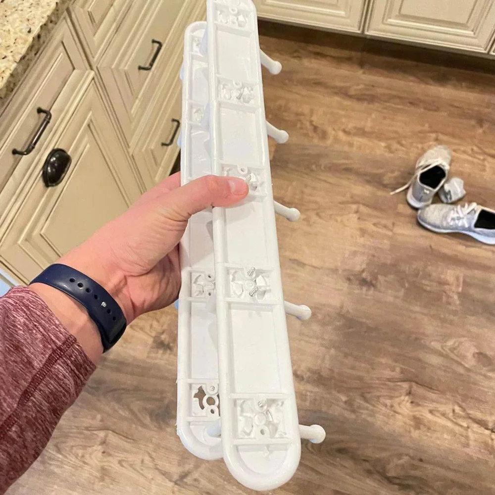 Pair Of Two (2) 18” Long White Wall Hooks Hangers Adjustable One 4 Hooks & One 5